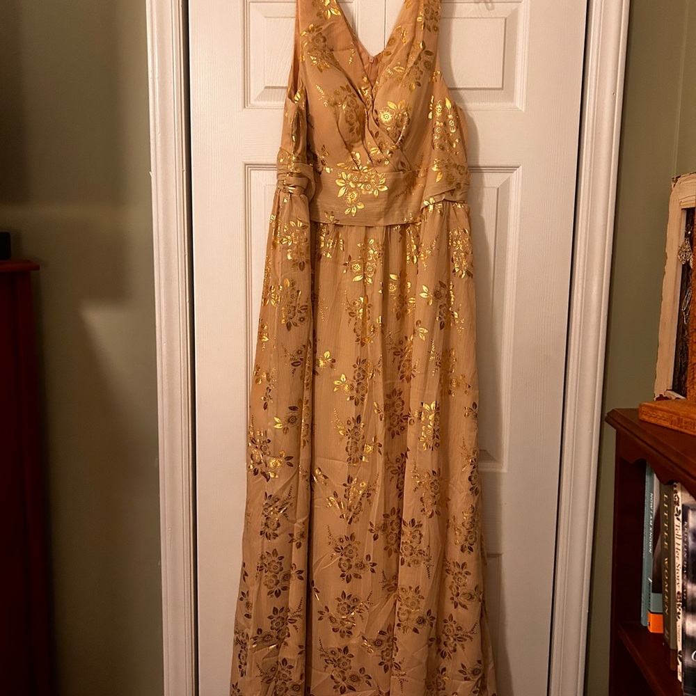 SHEIN Gold Floral Prom Dress
